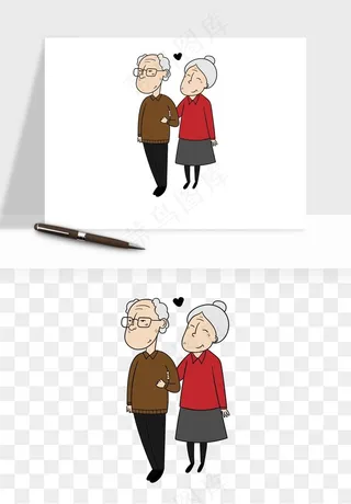 手绘老人陪伴png免抠