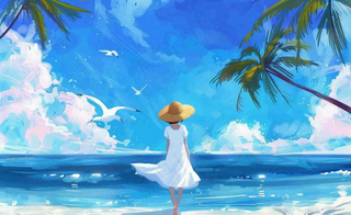 夏天海洋沙滩度假清凉一夏夏至大暑插画背景