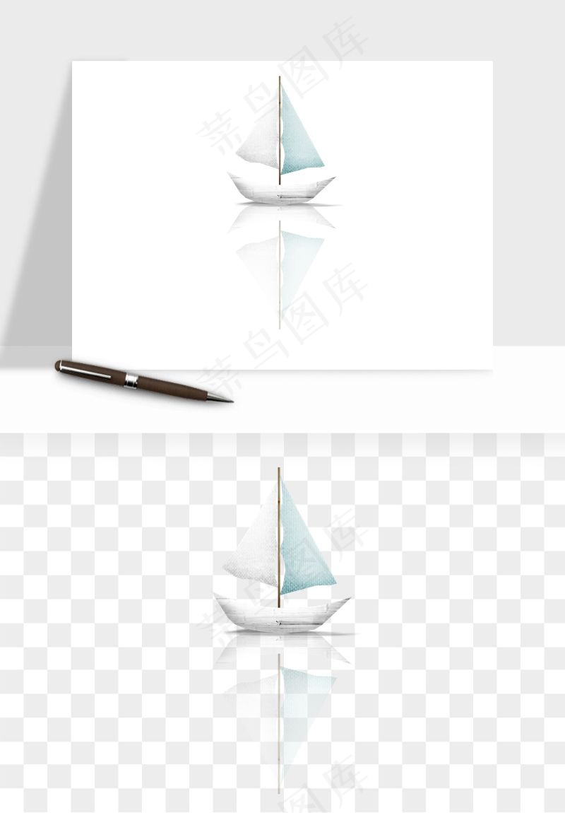 手绘航行帆船png免抠