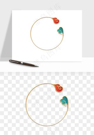 国潮风祥云浪花圆形矩形边框png免抠