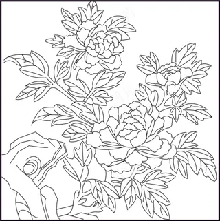 矢量图  假山与牡丹