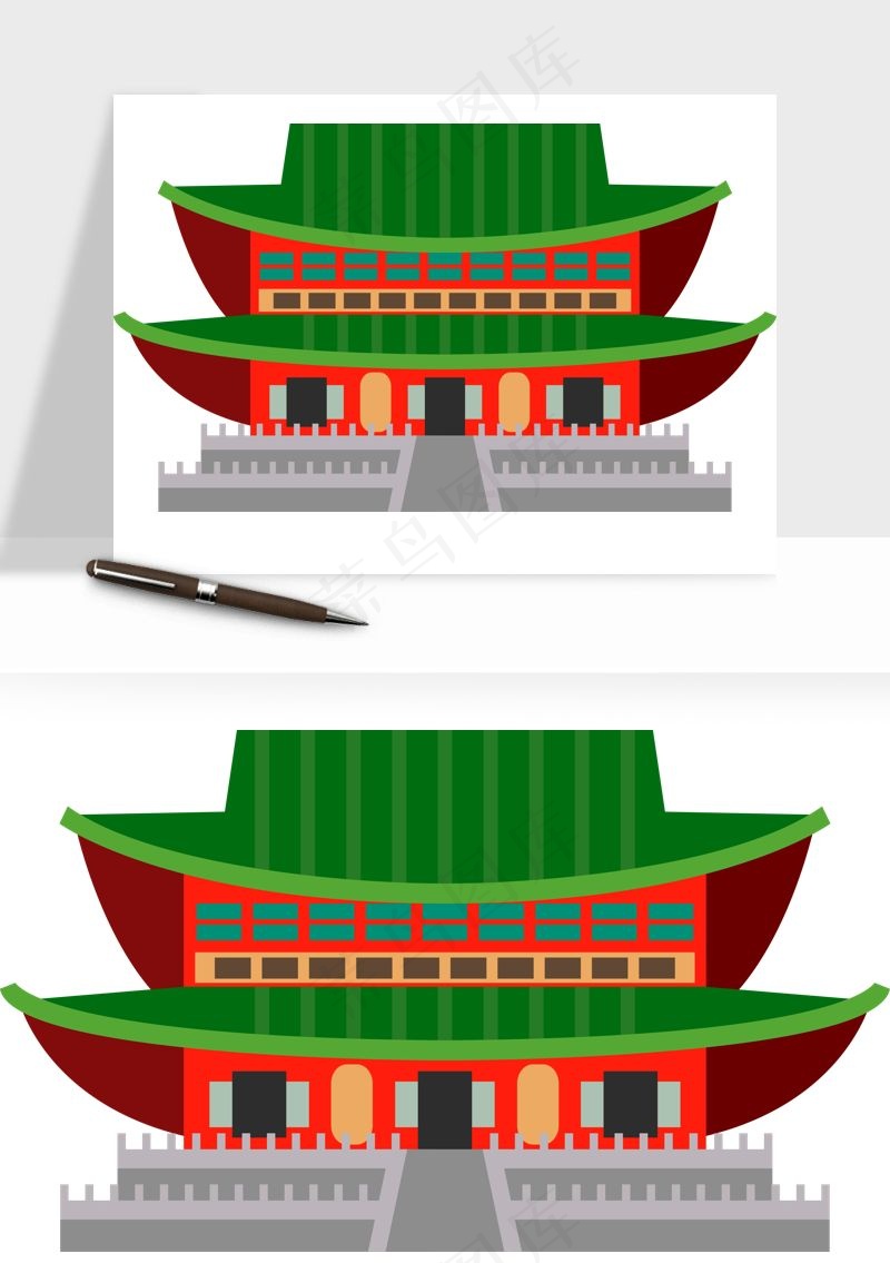 国潮风古建筑古楼古塔鼓楼ai,png免抠图