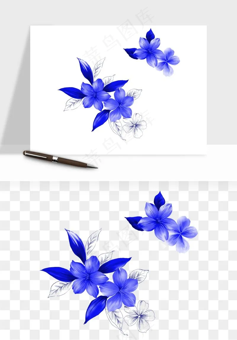 青花瓷花纹花卉图案png免抠