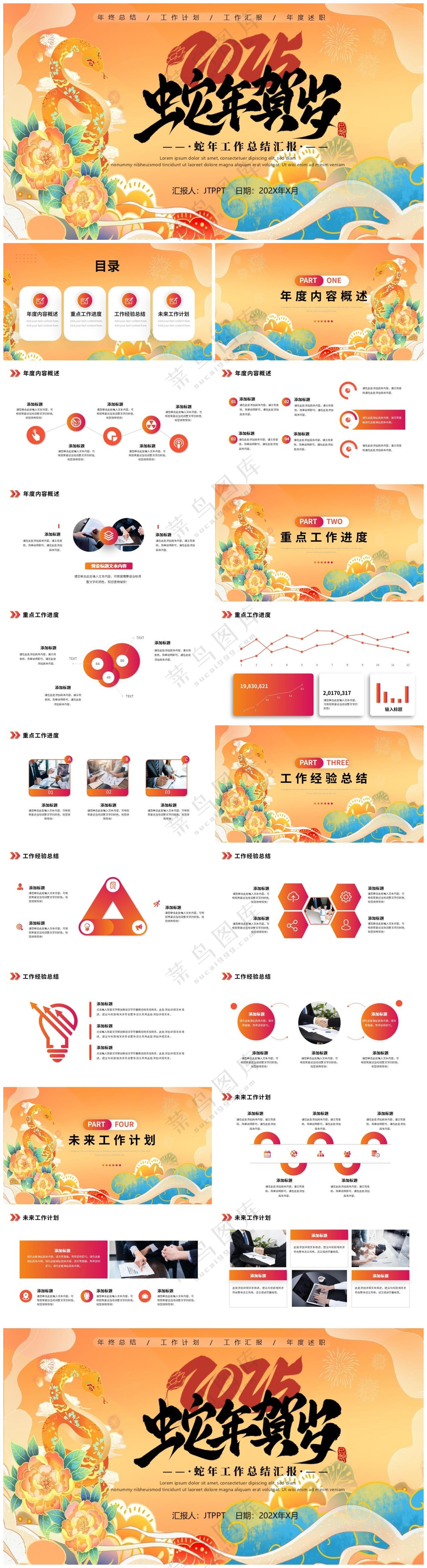 蛇年2025年工作总结计划通用ppt模板