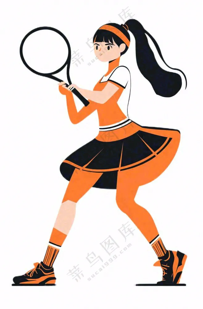 网球运动少女卡通插画免抠