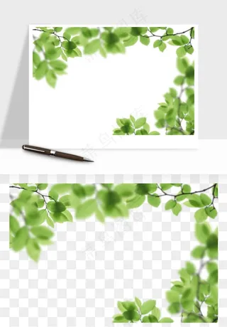 绿叶虚化前景树枝png免抠