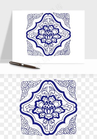 青花瓷花纹花卉图案png免抠