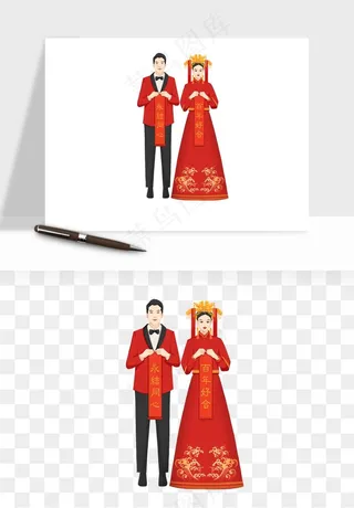 卡通中式婚礼新人png免抠