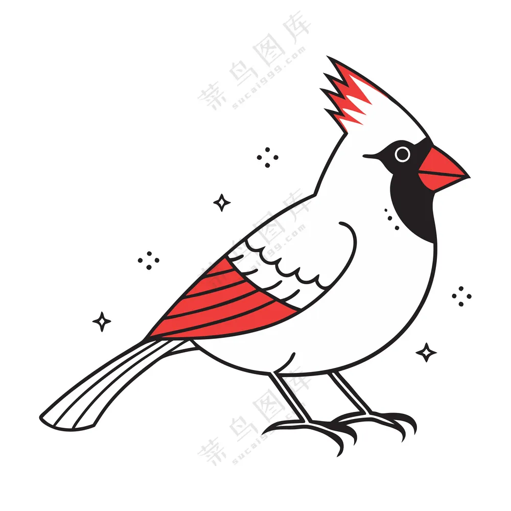简约线条小鸟红雀