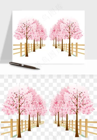 手绘樱花树png免抠