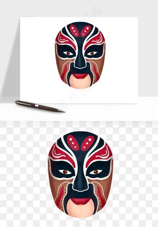 手绘戏剧脸谱卡通面具png免抠
