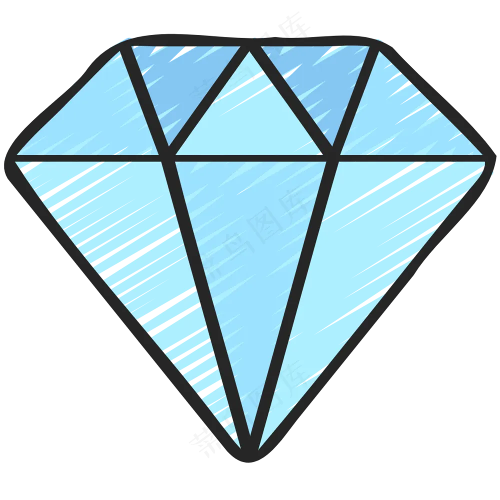 蓝色钻石 铅笔手绘图标 icon