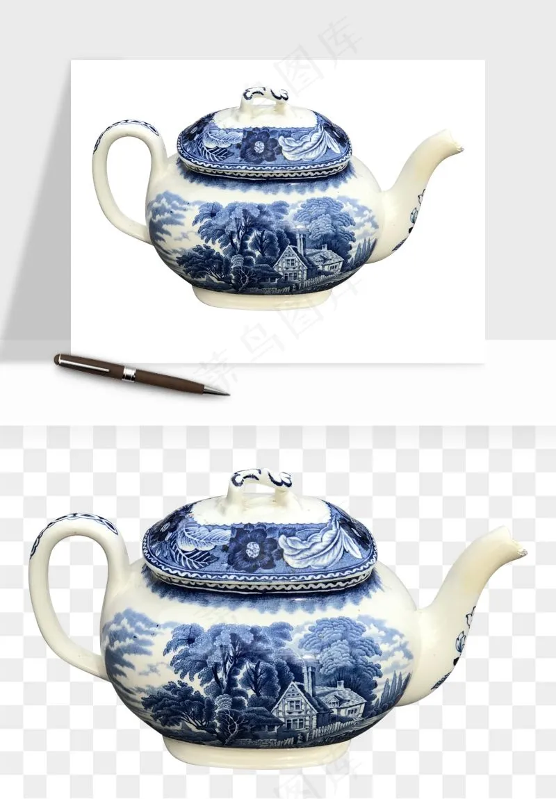 白瓷陶瓷茶壶png免抠