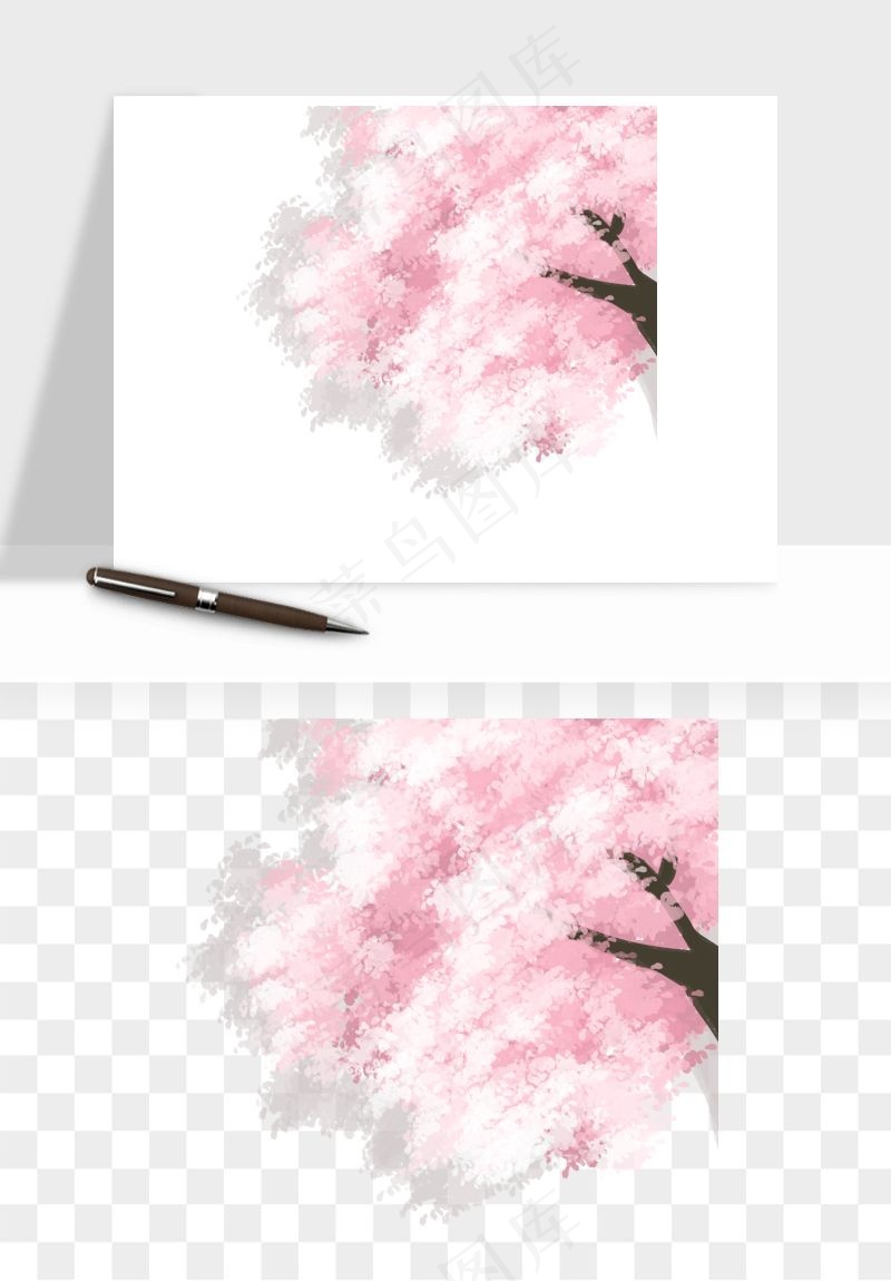 手绘浪漫花树桃花树png免抠