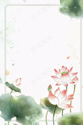 夏天荷花荷叶清凉小清新淡雅立夏夏至暑插画背景
