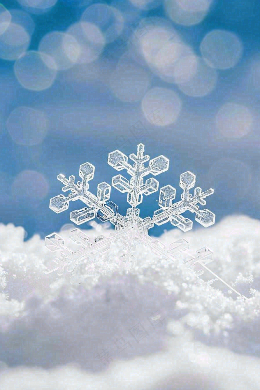 冰天雪地里的透明雪花白雪立冬小寒大寒冬至摄影图/