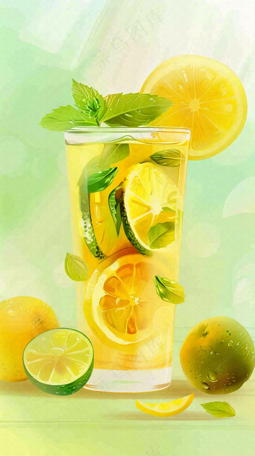 夏天冰饮柠檬茶清凉小暑大暑插画背景