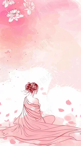 粉色花瓣女神节妇女节女生节插画浪漫背景