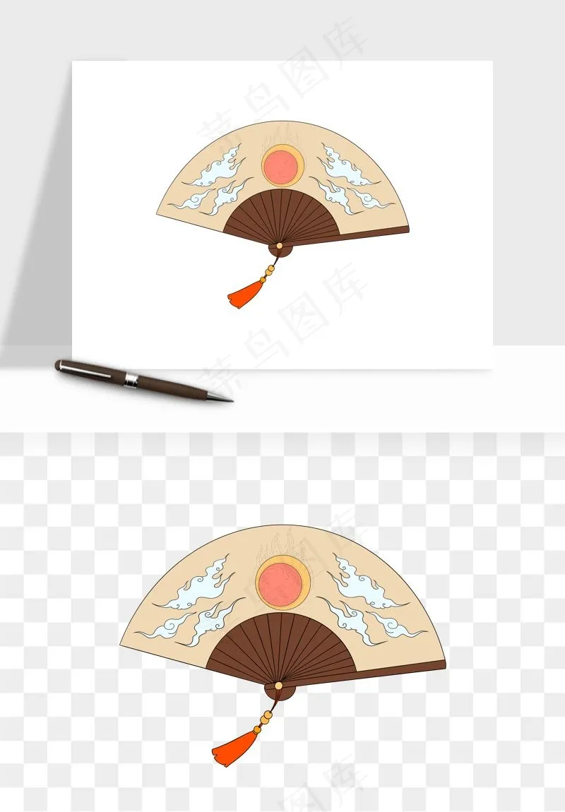 古风扇子元素png免抠