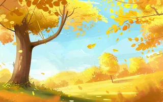 秋天插画风景处暑背景