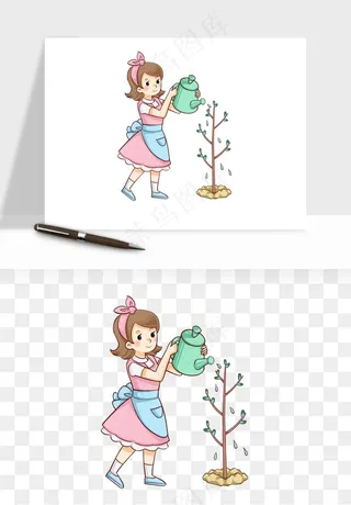 手绘植树节挖土人物png免抠