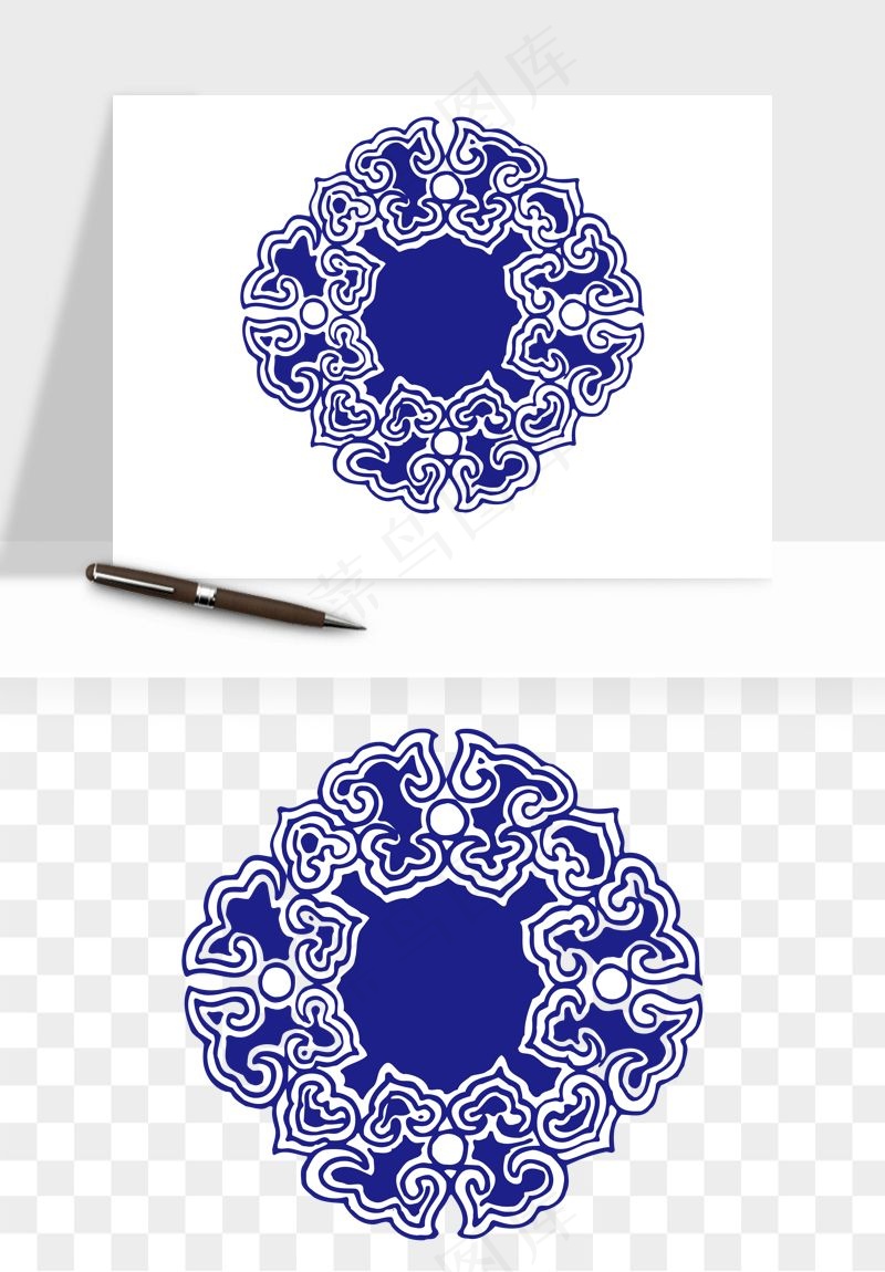 青花瓷花纹花卉图案png免抠