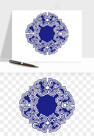 青花瓷花纹花卉图案png免抠