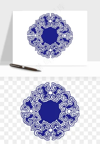 青花瓷花纹花卉图案png免抠