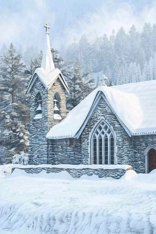 冬季雪山森林城堡白雪覆盖小寒大寒小雪摄影图