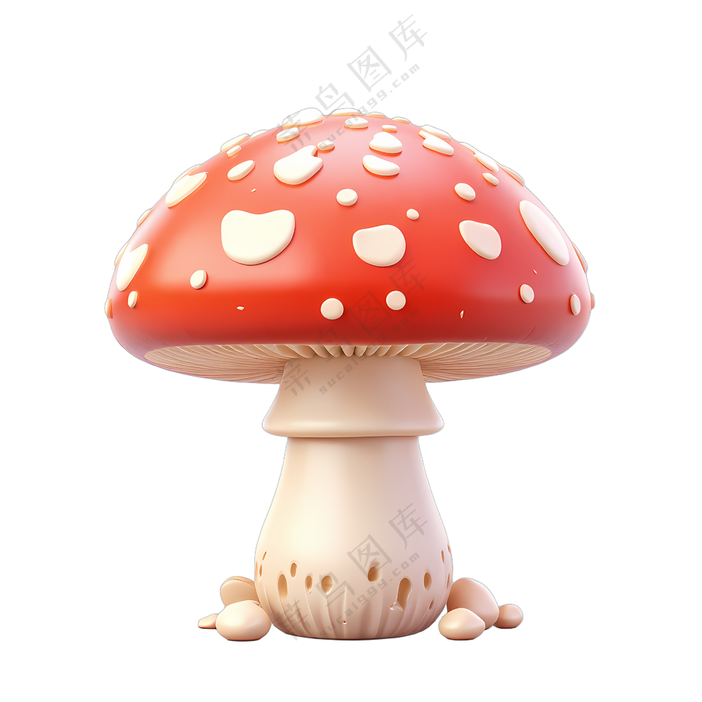 红蘑菇的红色帽子上点缀着白色圆点