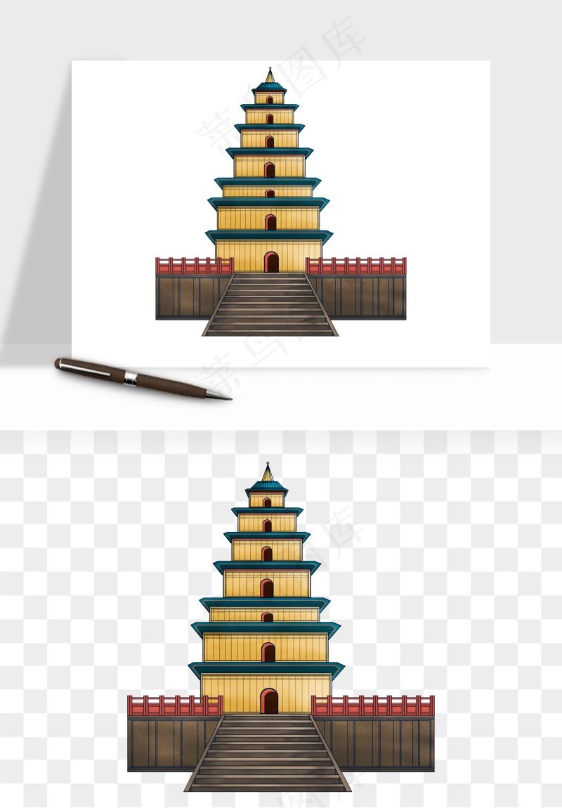 国潮风古建筑古楼古塔鼓楼psd,png免抠图