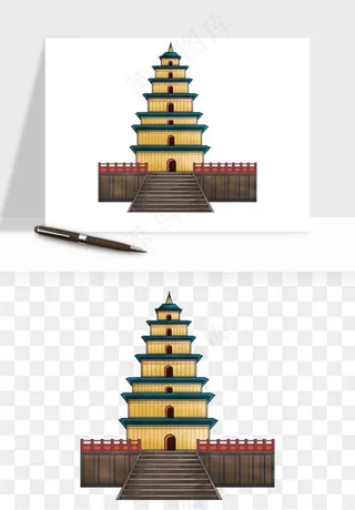 国潮风古建筑古楼古塔鼓楼psd,png免抠图