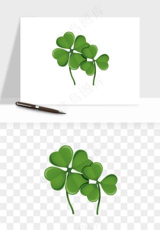手绘四叶草幸运植物png免抠