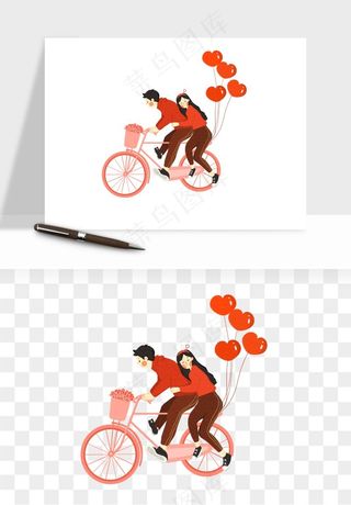 手绘自行车情侣人物png免抠