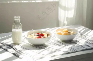 营养美味早餐面包吐司牛奶摄影图