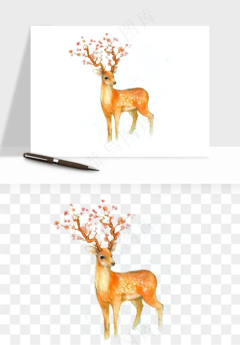 手绘梅花鹿小鹿麋鹿png免抠