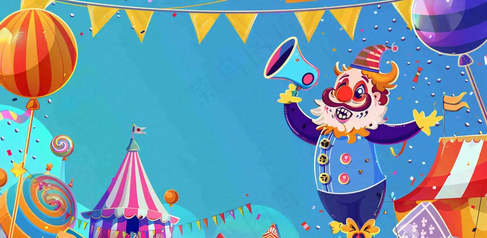 卡通插画马戏团小丑搞怪娱乐快乐表演愚人节插画背景
