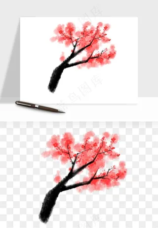 手绘浪漫花树桃花树png免抠