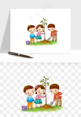 手绘植树节挖土人物png免抠