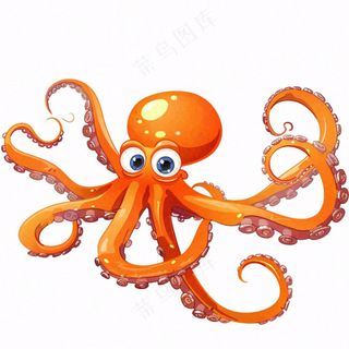 海洋动物章鱼墨鱼鱿鱼卡通插画免抠