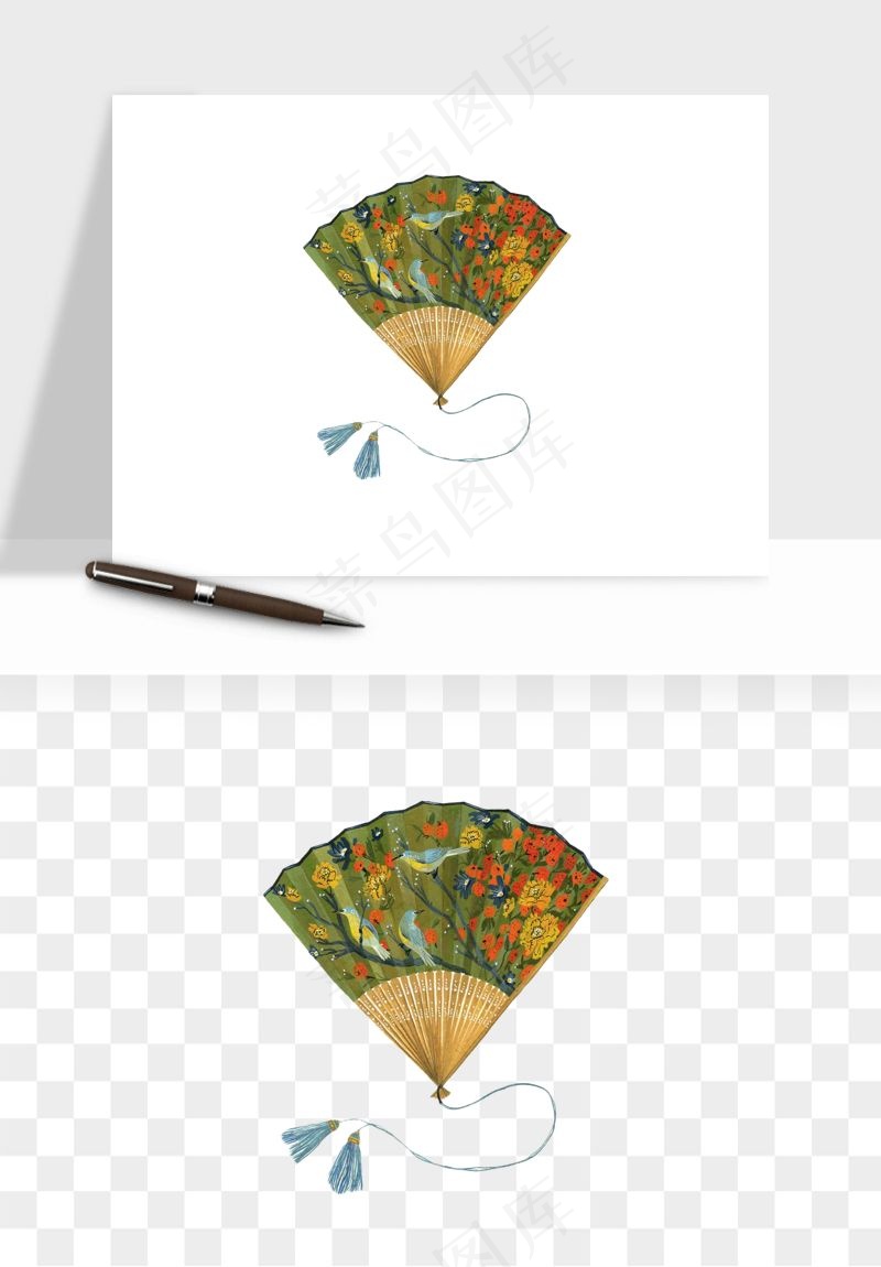 古风扇子元素png免抠