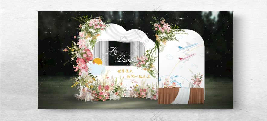 飞机元素草坪户外婚礼户外婚礼300DPI