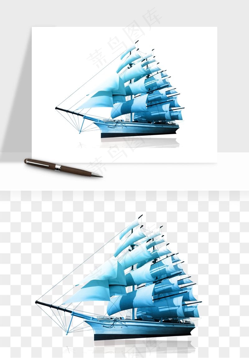 手绘航行帆船png免抠