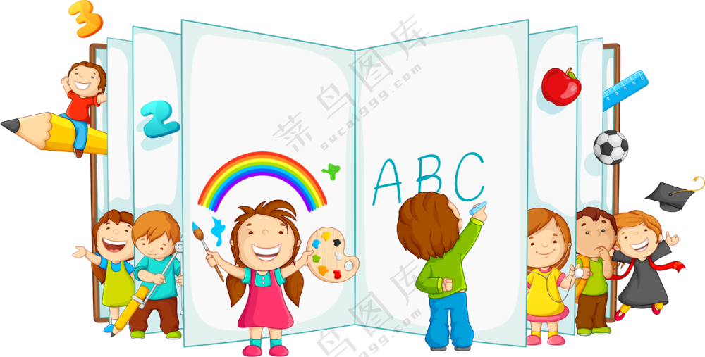 儿童人物与打开的书本创意免抠图片