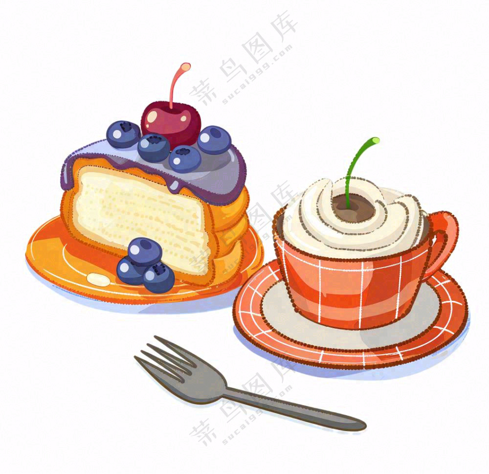 下午茶蛋糕饮料美食卡通插画免抠