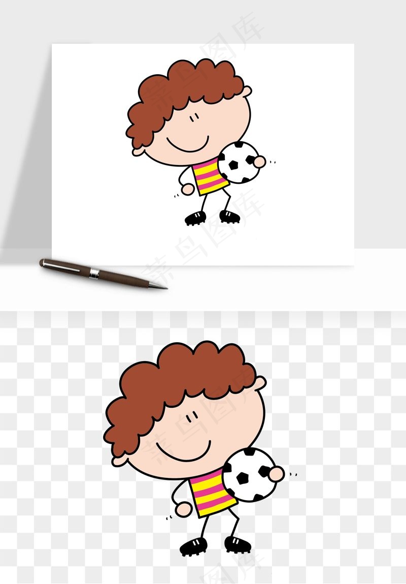 卡通踢足球男孩png免抠