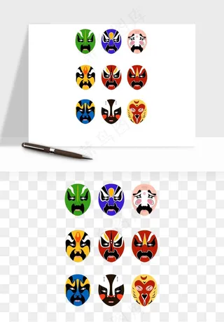 手绘戏剧脸谱卡通面具png免抠
