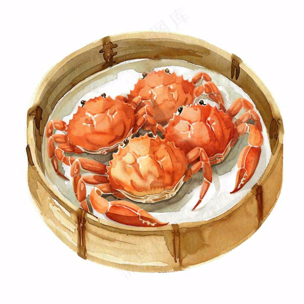 大闸蟹笼屉美食插画免抠