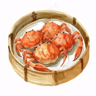 大闸蟹笼屉美食插画免抠