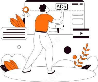 一个男生在张贴网络广告 橙色扁平商务插画 一个男生在张贴网络广告 橙色扁平商务插画